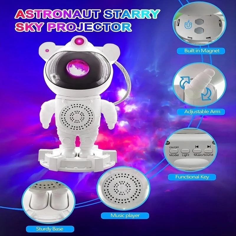 Luminaria Projetor De Luz Astronauta Lua Com Bluetooth Alto Falante Galaxy Ligth Estrelas Cor Da Estrutura Branco 110v/220v