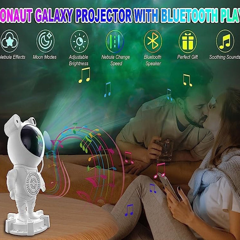 Luminaria Projetor De Luz Astronauta Lua Com Bluetooth Alto Falante Galaxy Ligth Estrelas Cor Da Estrutura Branco 110v/220v